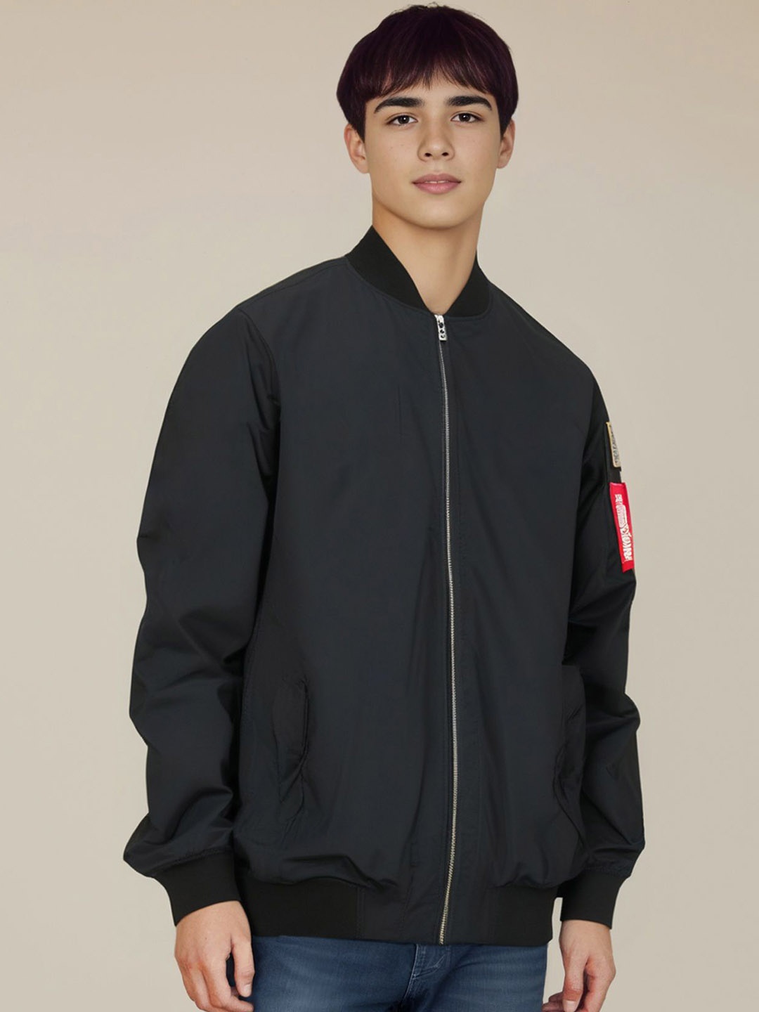 

StyleCast x Revolte Men Stand Collar Solid Casual Bomber Jacket, Black