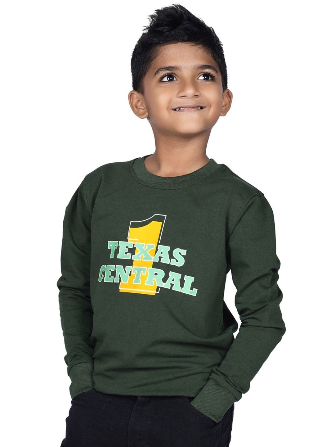 

CRAZYPENGUIN ELITE Boys Printed Cotton Round neck Full Sleeves Pullover Sweatshirt, Olive