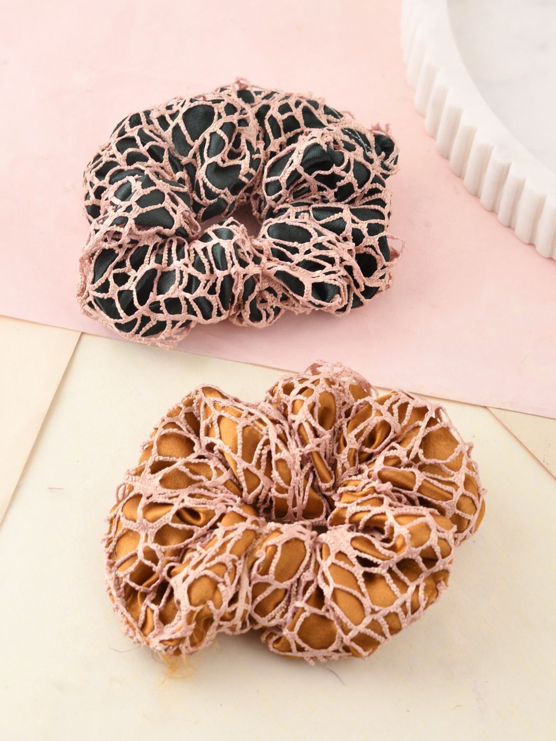 

Silvermerc Designs Women Set of 2 Embellished Ponytail Holders, Pink