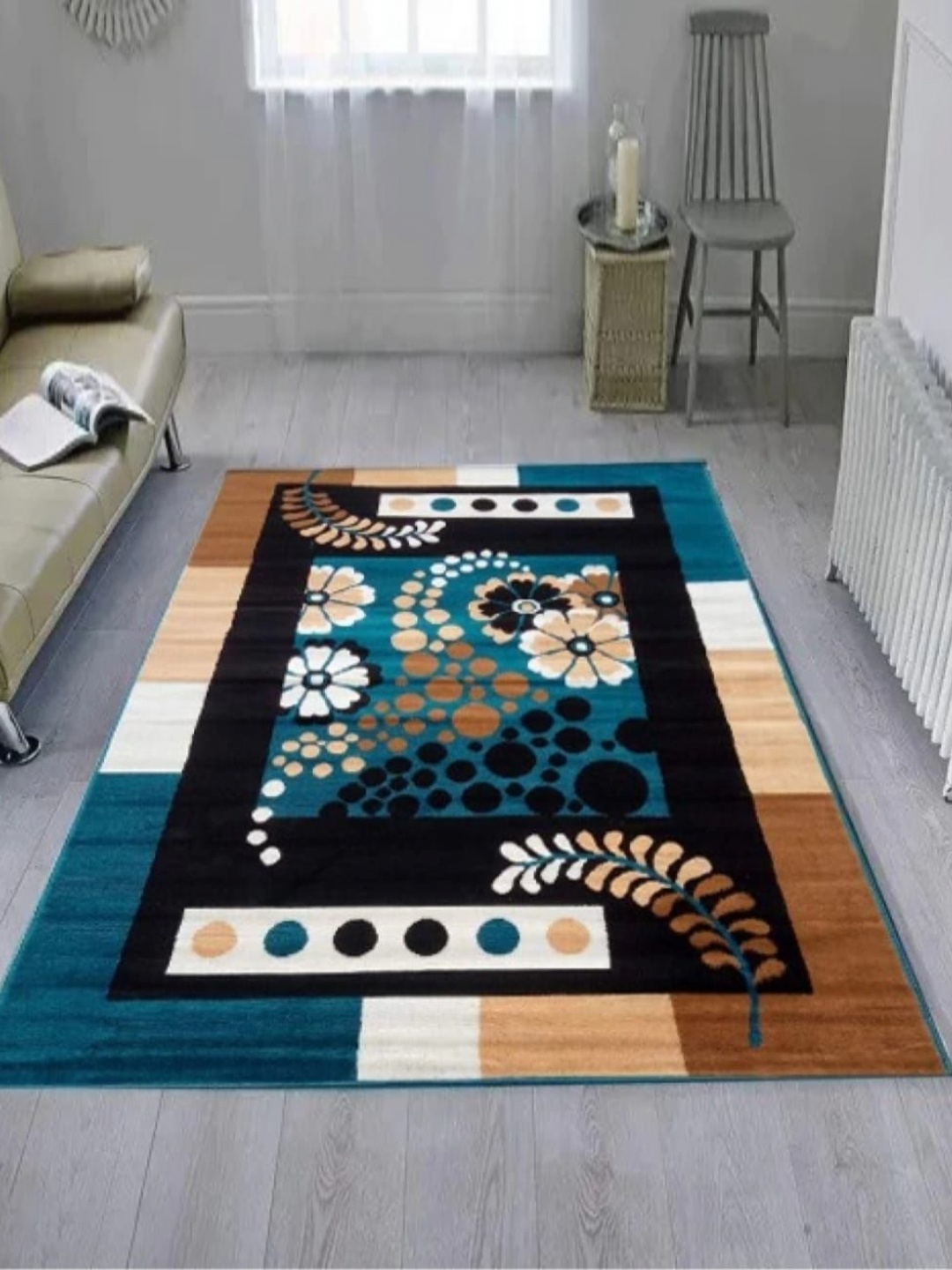 

Samjeeda Handloom carpets Blue Geometric Anti-Skid Polyester Carpet