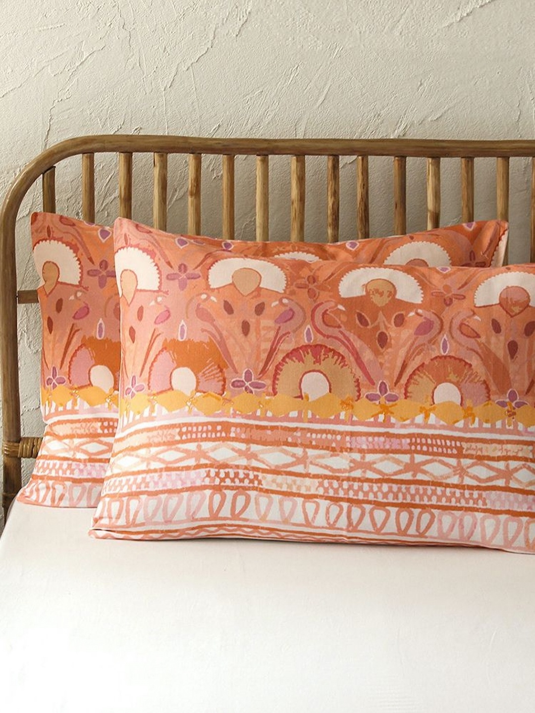 

HOMPRIN Pink & White 2 Pieces Floral Printed Pure Cotton Rectangle Pillow Covers