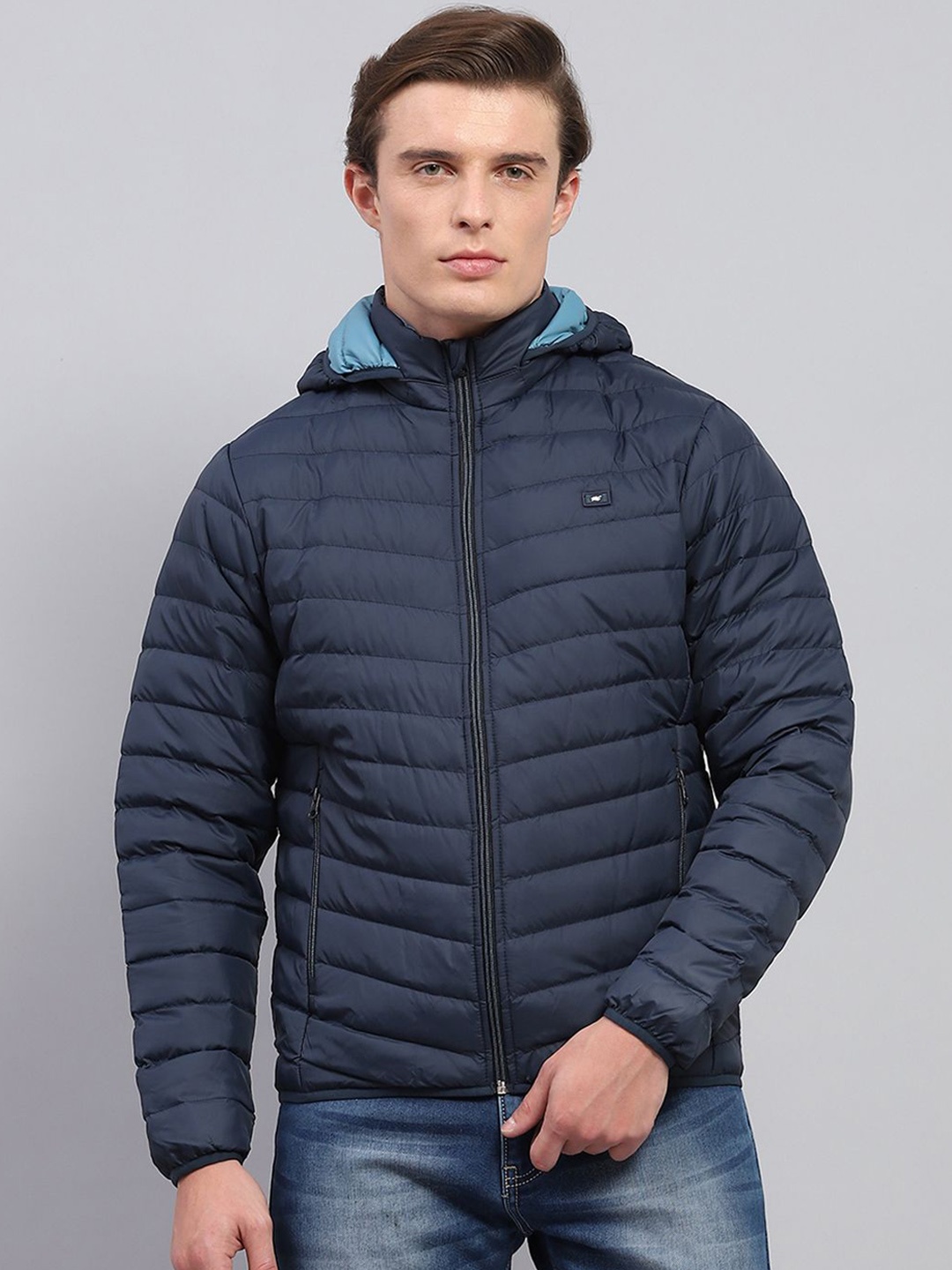 

Monte Carlo Men Hooded Solid Casual Padded Jacket, Navy blue