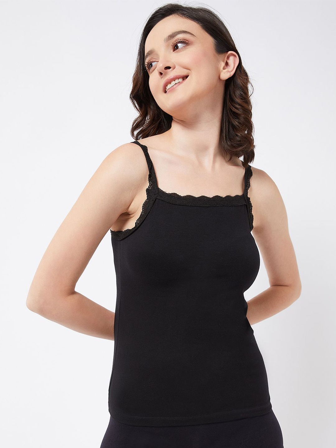 

COLOR CAPITAL Women Cotton Shoulder Straps Camisoles, Black
