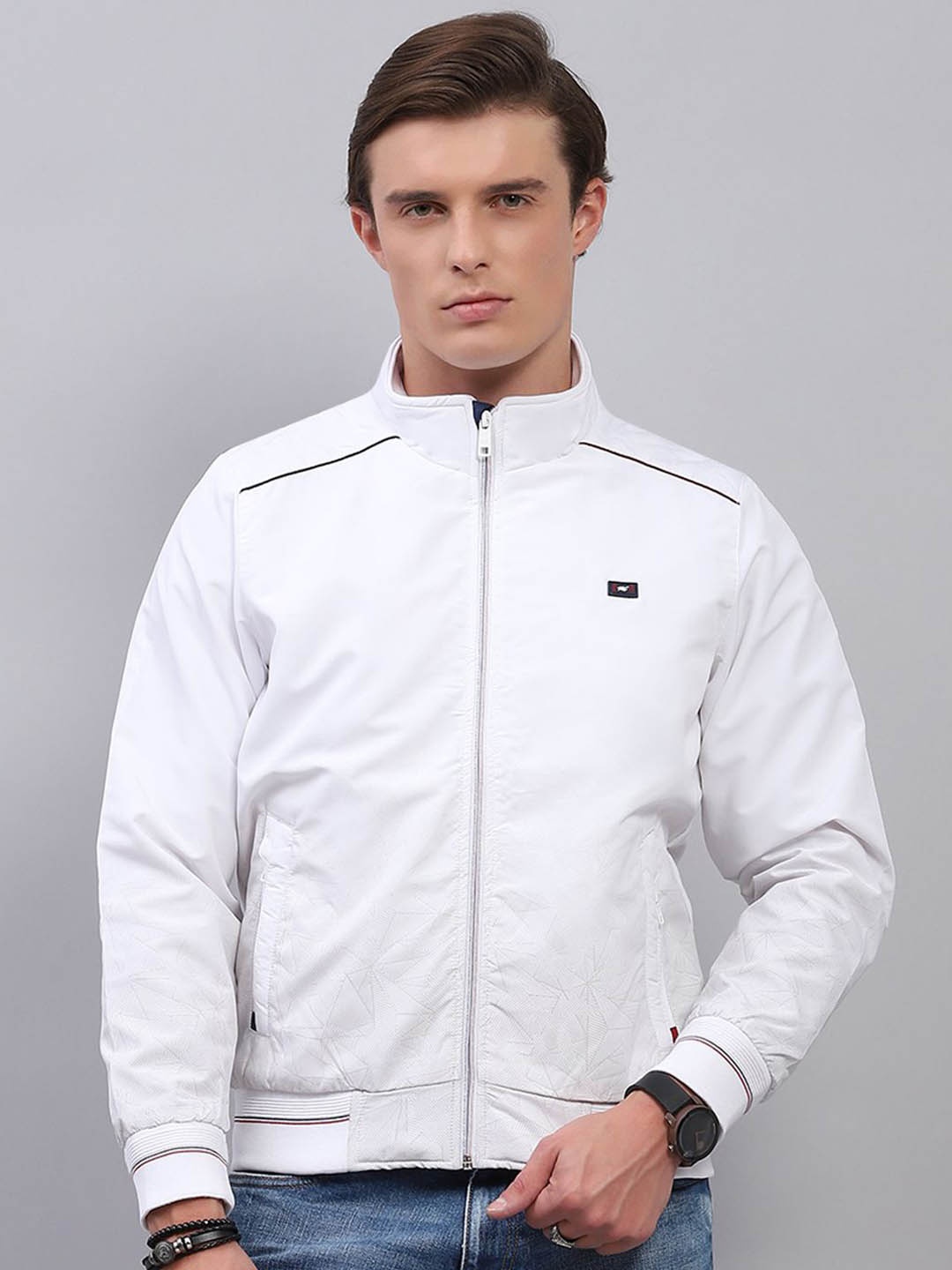 

Monte Carlo Men Mock Collar Solid Casual Sporty Jacket, White