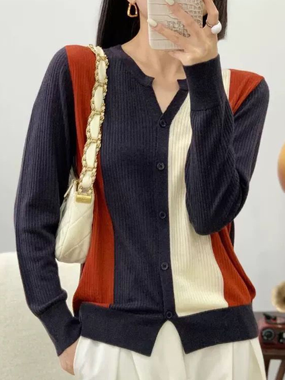 

StyleCast Women Striped Cardigan, Navy blue