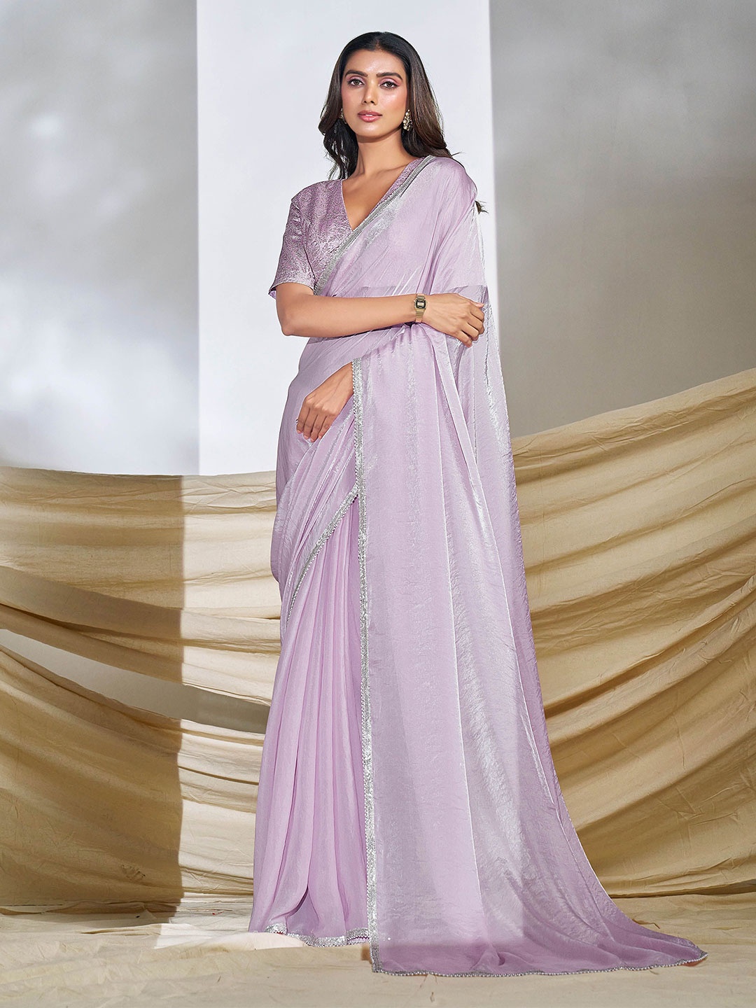 

TANNAH Embroidered Organza Saree, Lavender