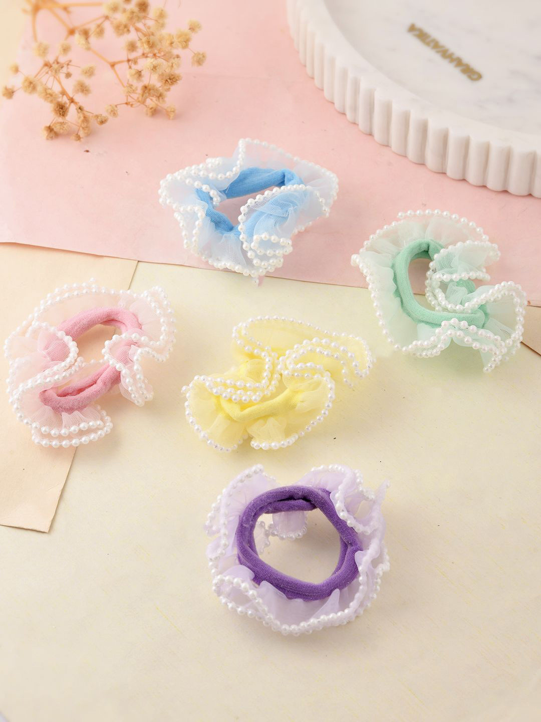 

Silvermerc Designs Women Set of 5 Embellished Ponytail Holders, Purple