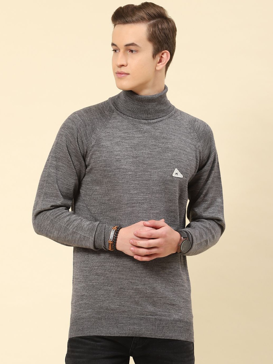 

Monte Carlo Men Turtle Neck Winter Woollen Pullover, Grey