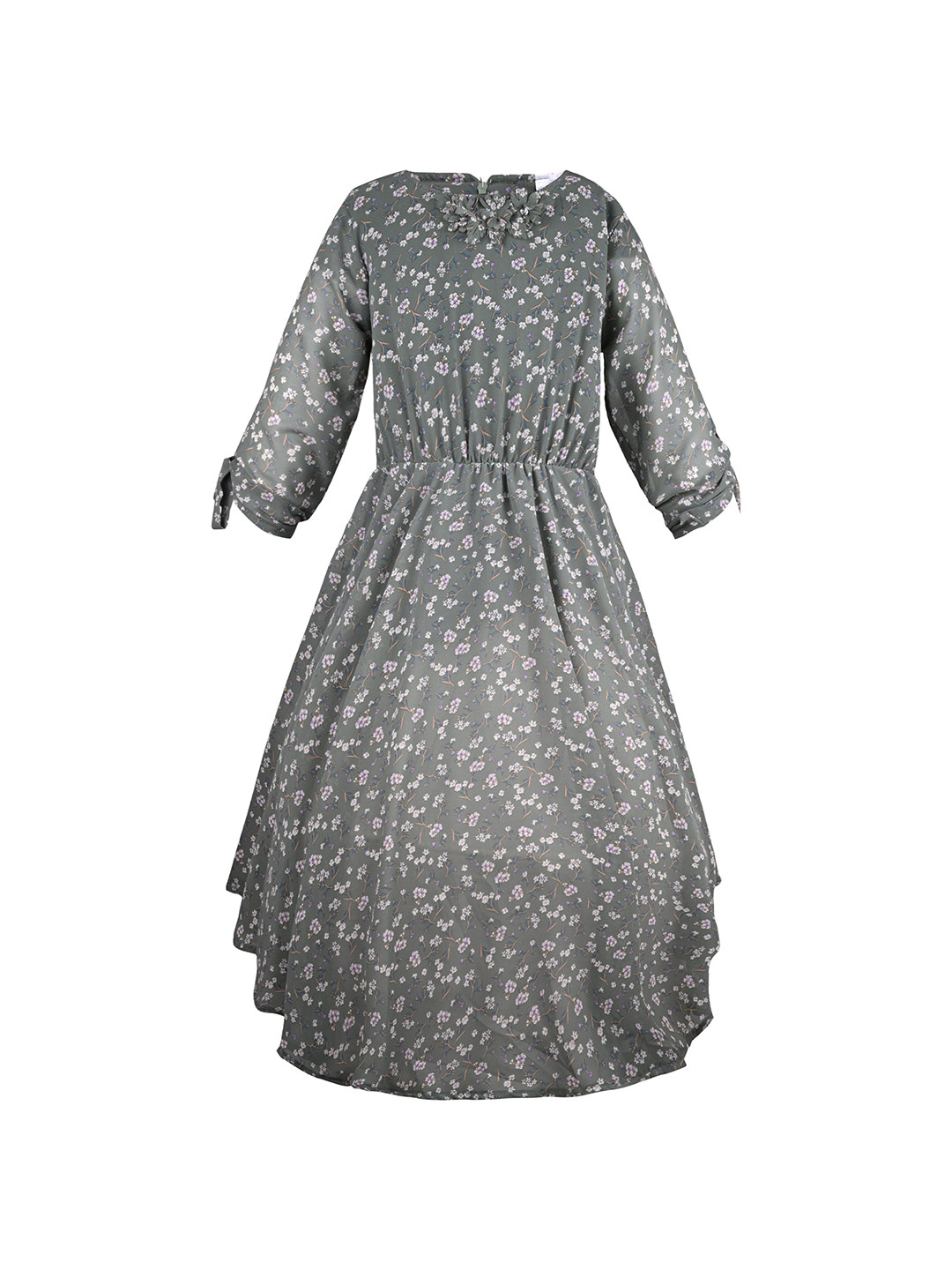 

Wish Karo Girls Floral Print Georgette Fit & Flare Dress, Grey