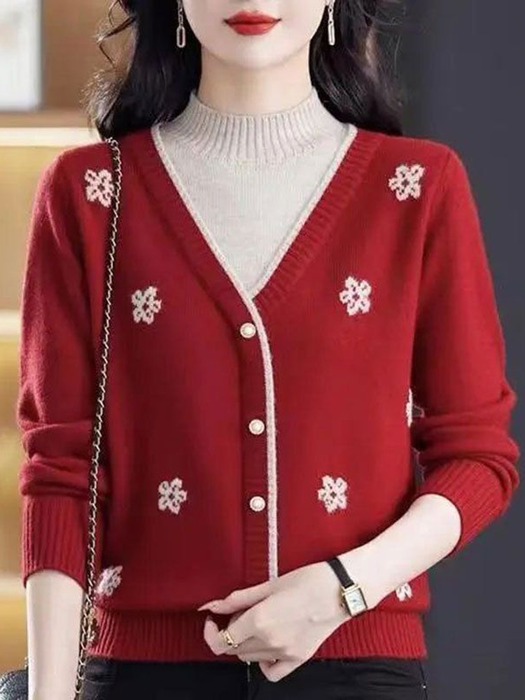 

StyleCast Women Floral Embroidered Cardigan, Red