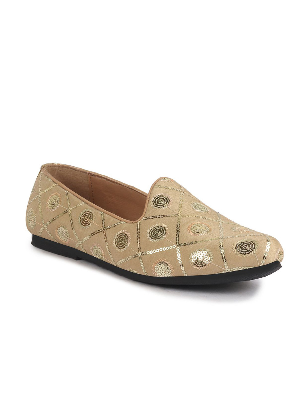 

FAUSTO Men Sequinned Ethnic Mojaris, Gold