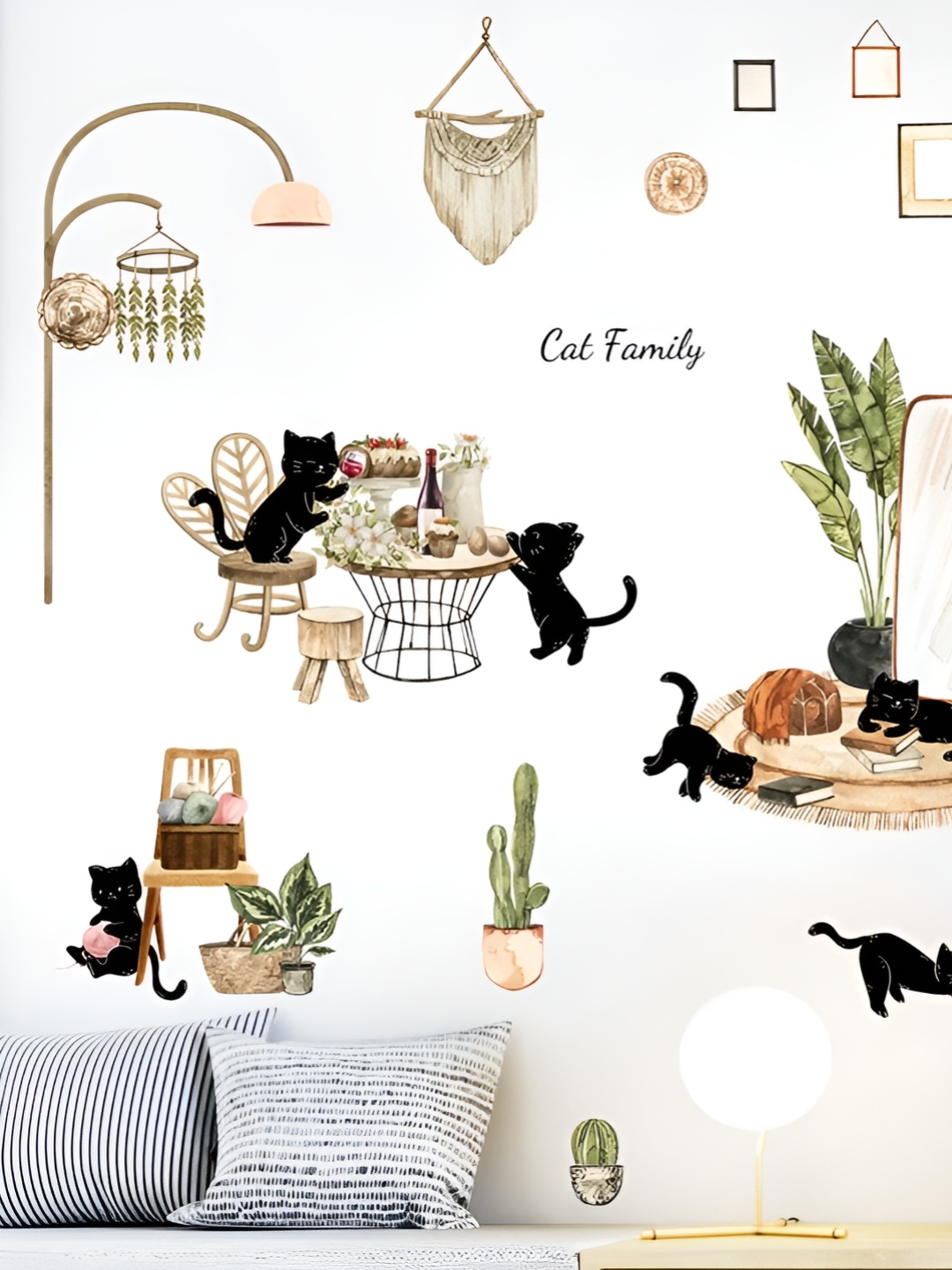 

Asian royal Black & Green Cat Family Printed Self Adhesive Wall Sticker