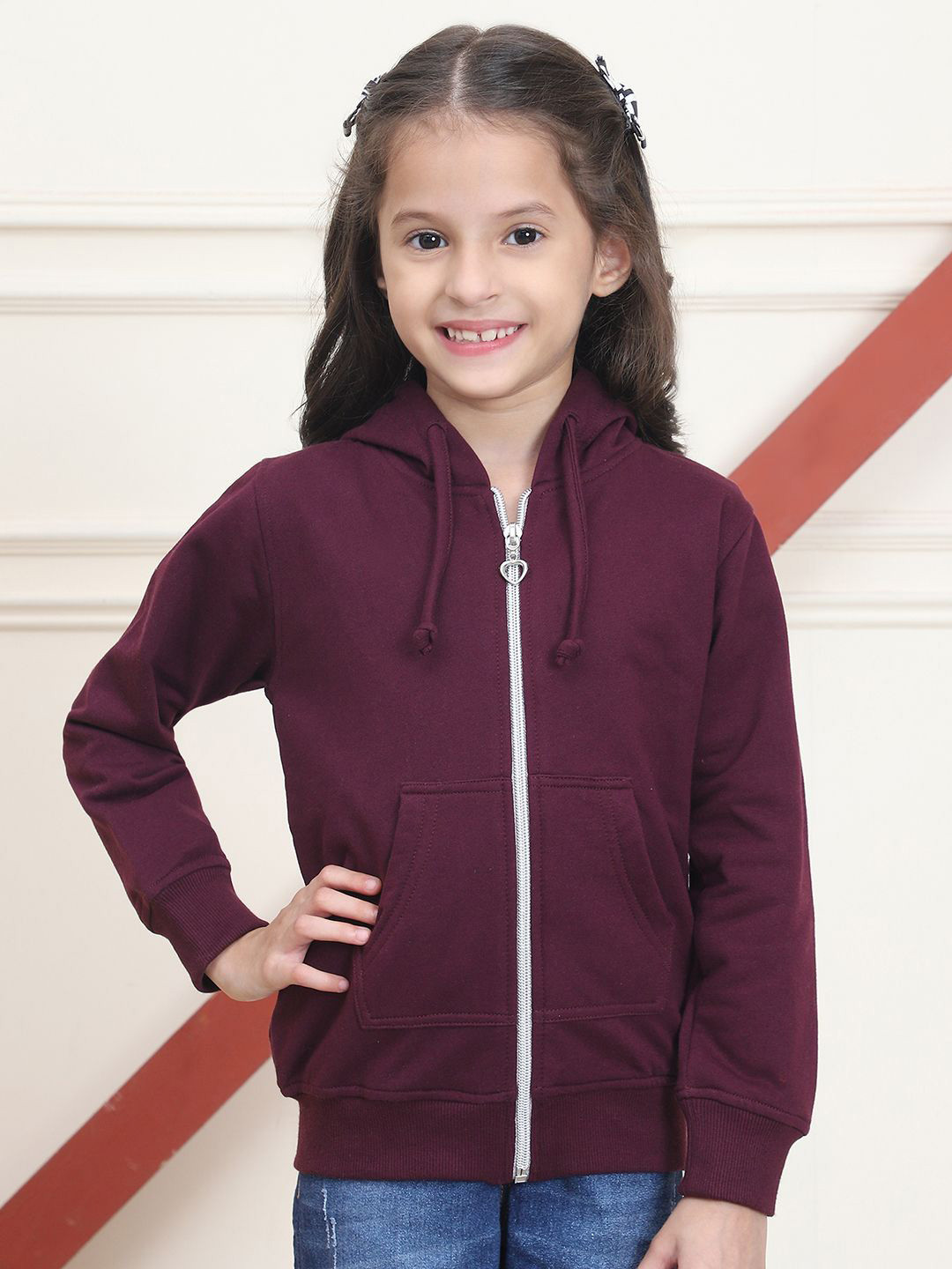

MINI & MING Girls Solid Hooded Sweatshirt, Burgundy