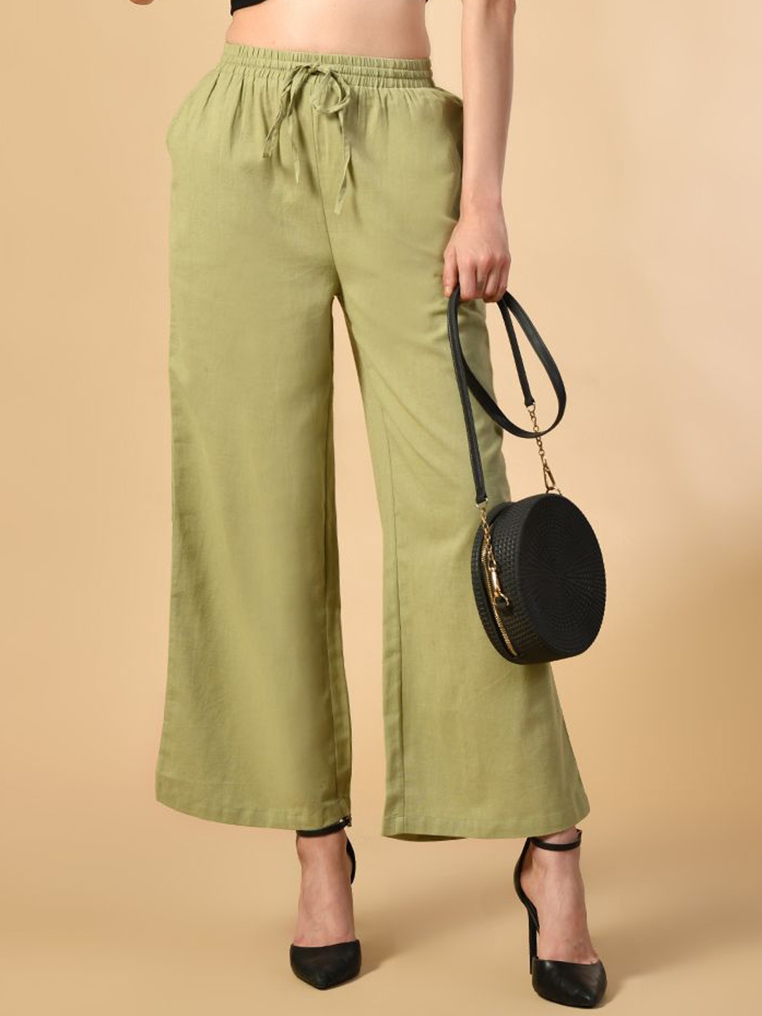 

PRETTY LOVING THING Women Regular Fit Cotton Wide Leg Trousers, Green
