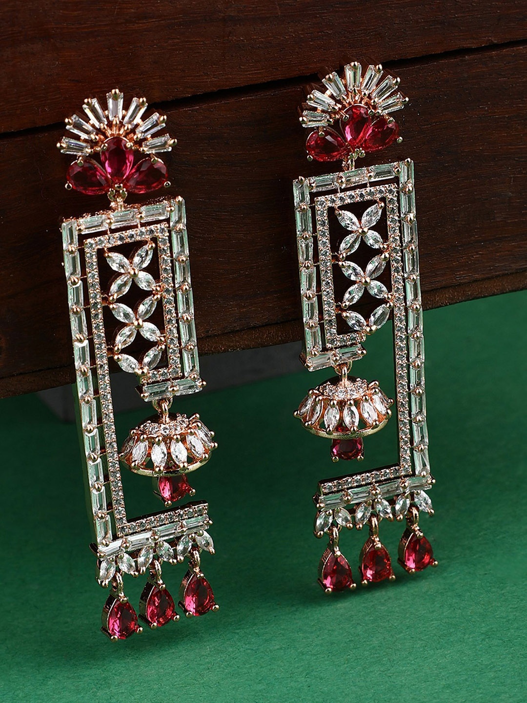 

Anouk Gold-Plated American Diamond Studded Contemporary Drop Earrings