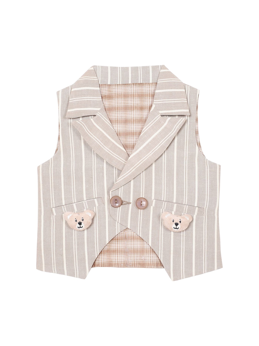 

HOUSE OF VEDAS Infants Striped Lapel Collar Waistcoat, Beige