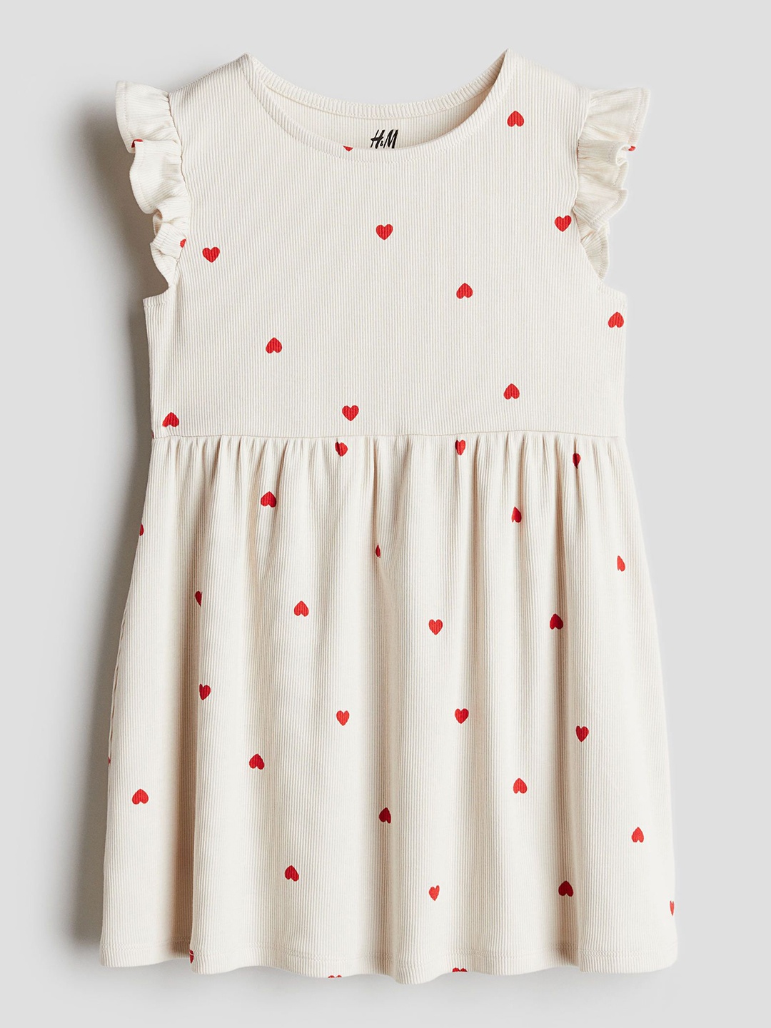 

H&M Girls Ribbed Flutter-Sleeve Dresses, Beige