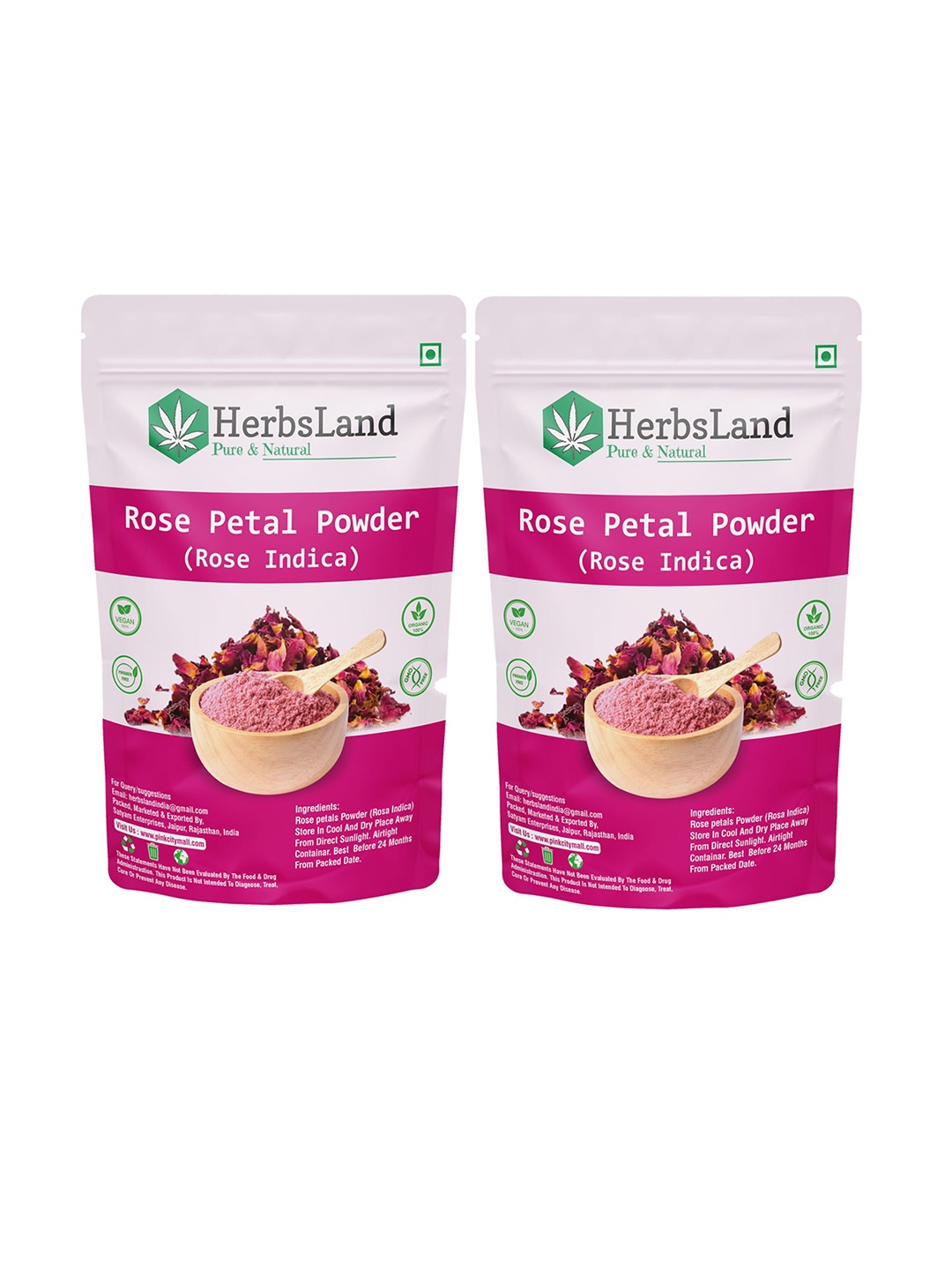 

HerbsLand Set Of 2 Pure Rose Petal Powder For Hydration & Skin Brightening - 100 g Each