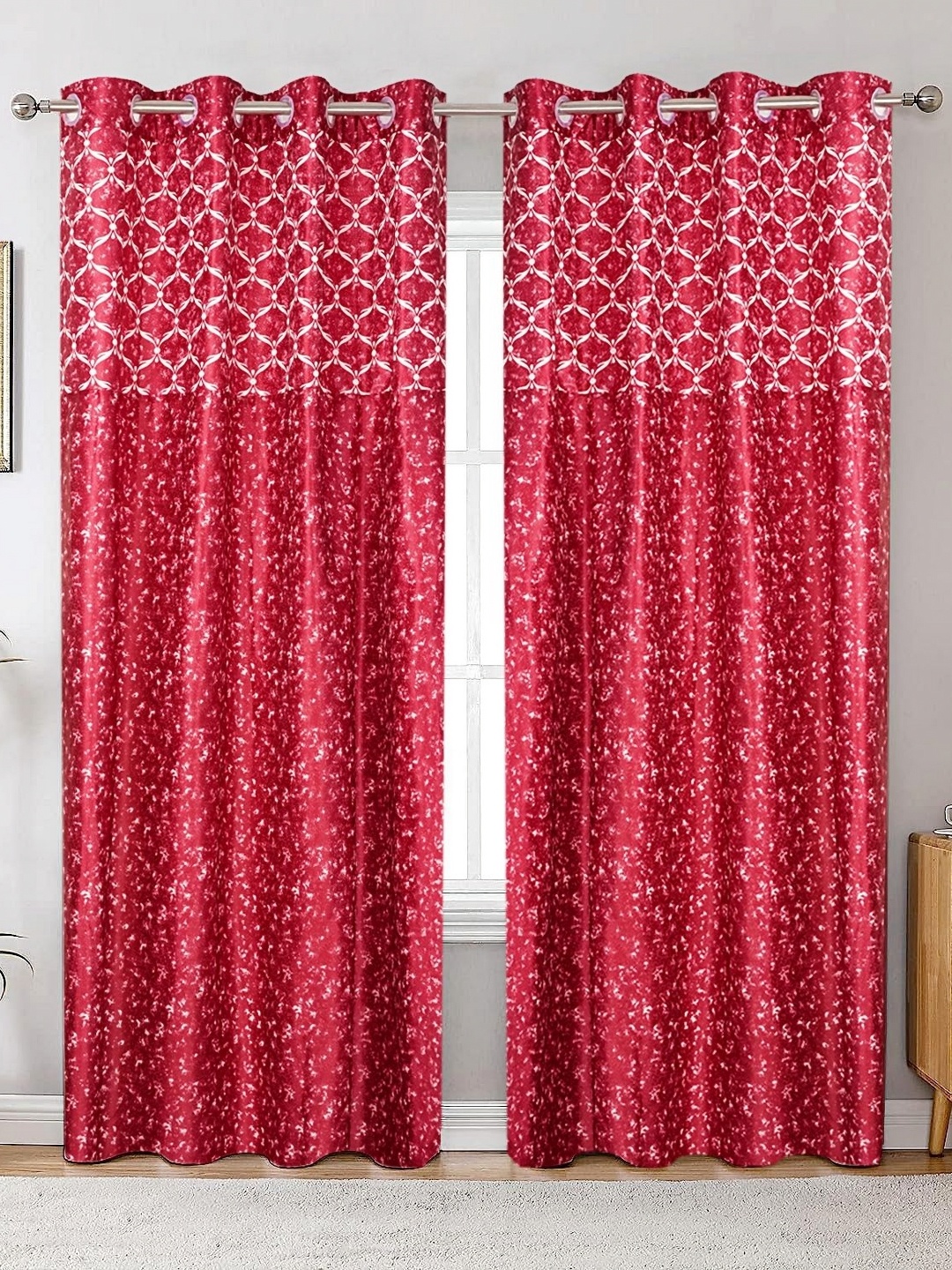 

Winnsun Red & White 2 Pieces Geometric Printed Door Curtains