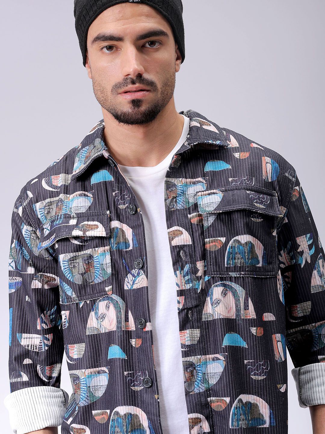 

The Indian Garage Co Men Cutaway Collar Abstract Printed Casual Shirt, Black