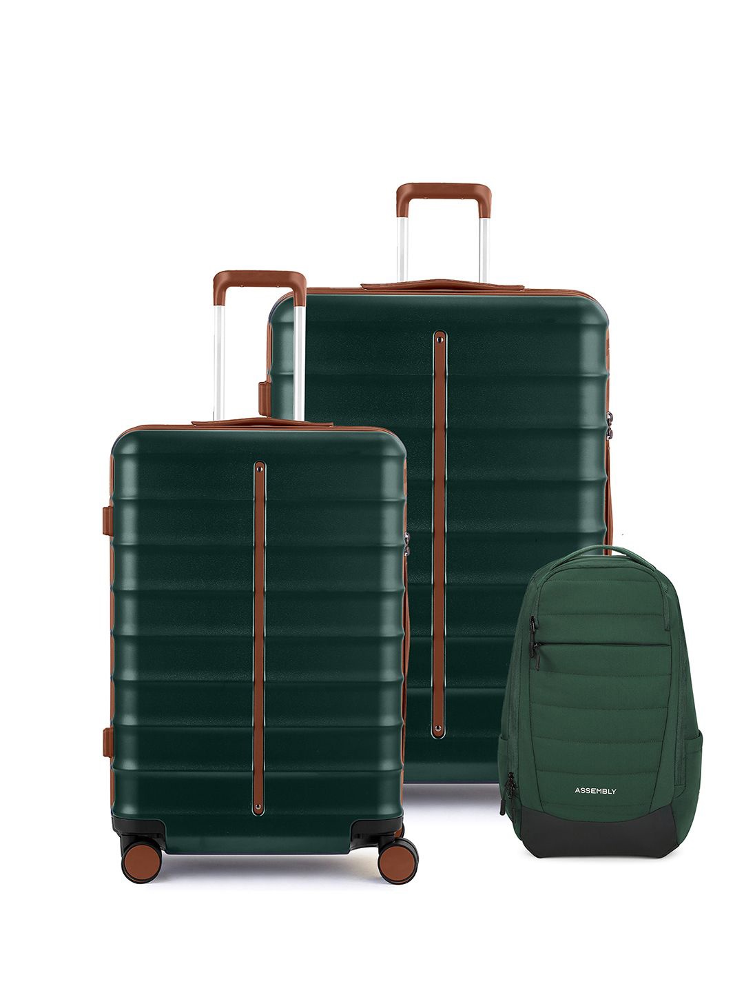 

Assembly Set Of 3 Hard-Sided Trolley with backpack With USB Charging Port & Rain Cover, Green