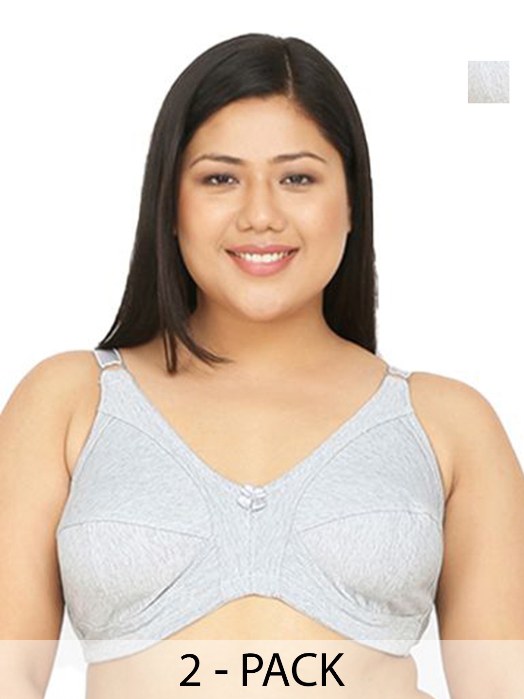 

Da Intimo Pack Of 2 Plus Size Full Coverage Underwired Cut and Sew Minimizer Bra, Grey