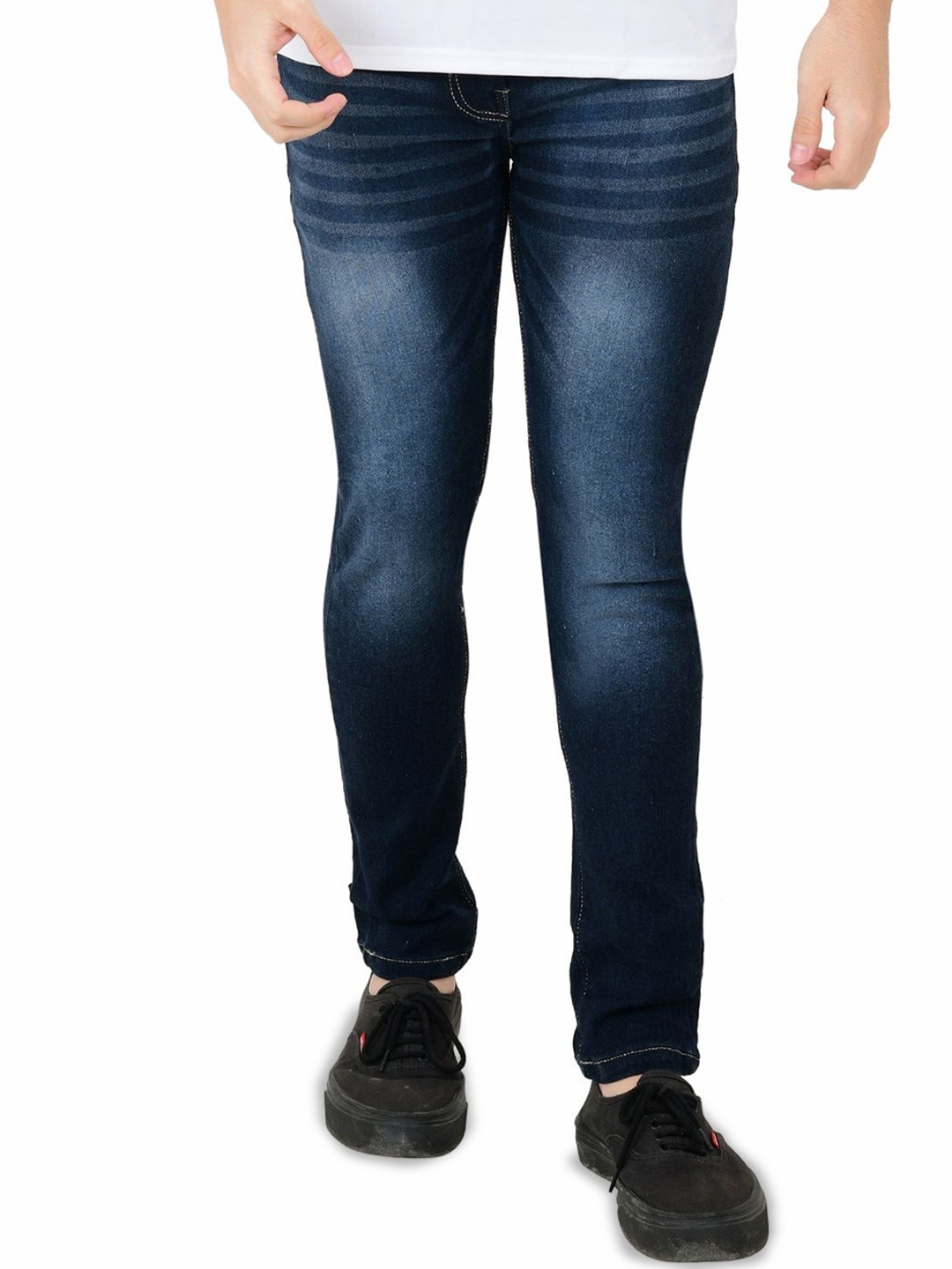 

COMFITS Men Cotton Classic Slim Fit Low Distress Heavy Fade Jeans, Blue