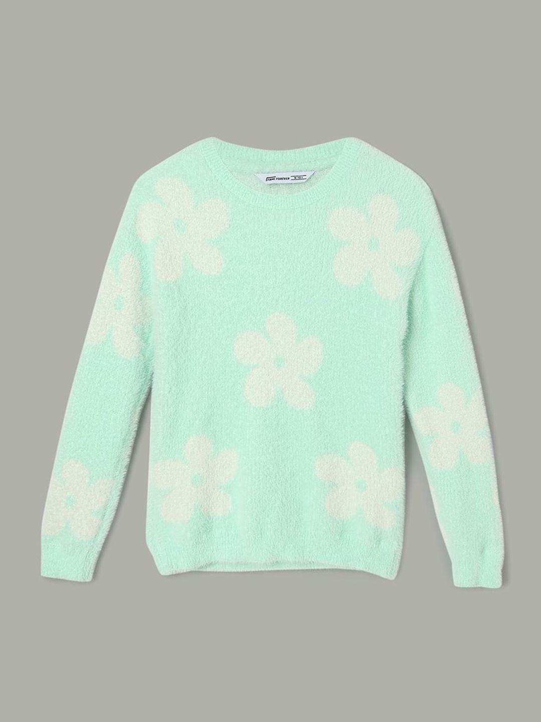 

Fame Forever by Lifestyle Girls Floral Printed Long Sleeves Round Neck Pullover Sweater, Green