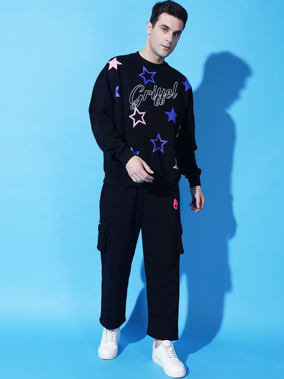 

GRIFFEL Men Printed Long Sleeves Tracksuits, Black