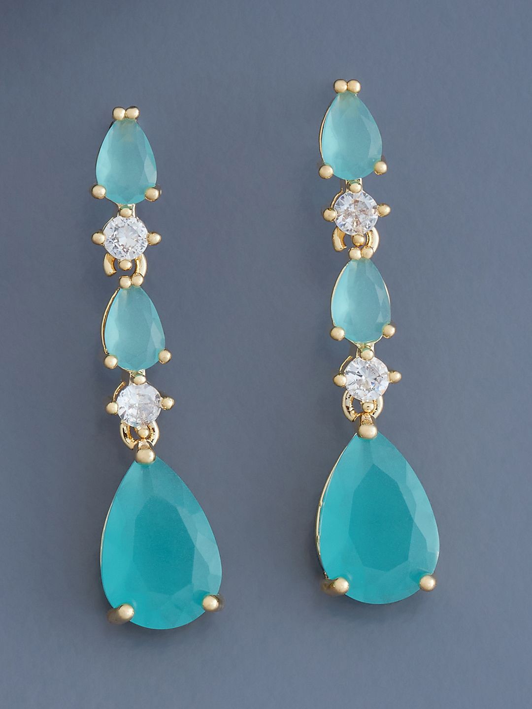

Kushal's Fashion Jewellery Gold Plated Cubic Zirconia Teardrop Shaped Drop Earrings
