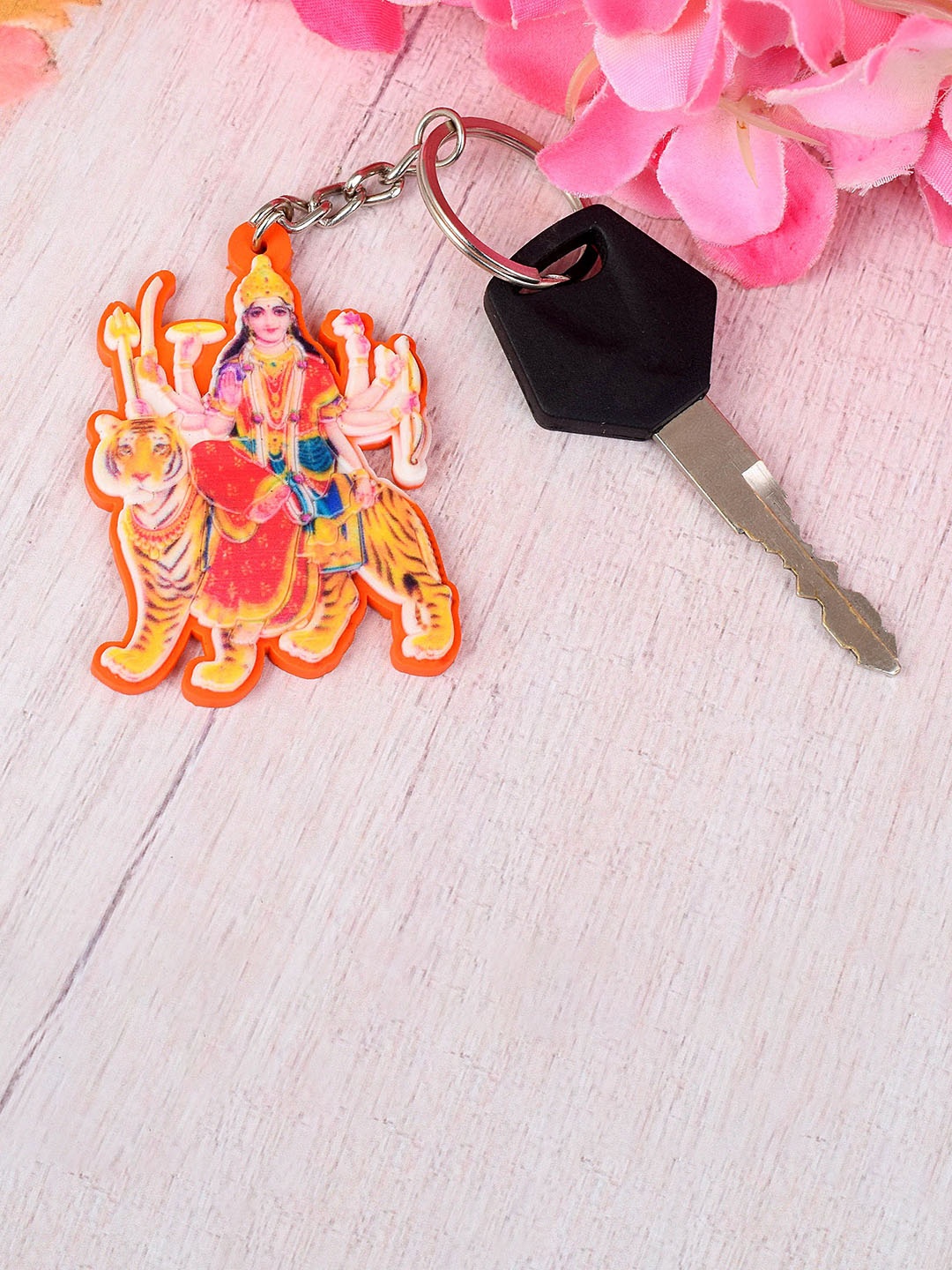 

MEMOIR Durga Sherawali Maa Spiritual Keychain, Orange