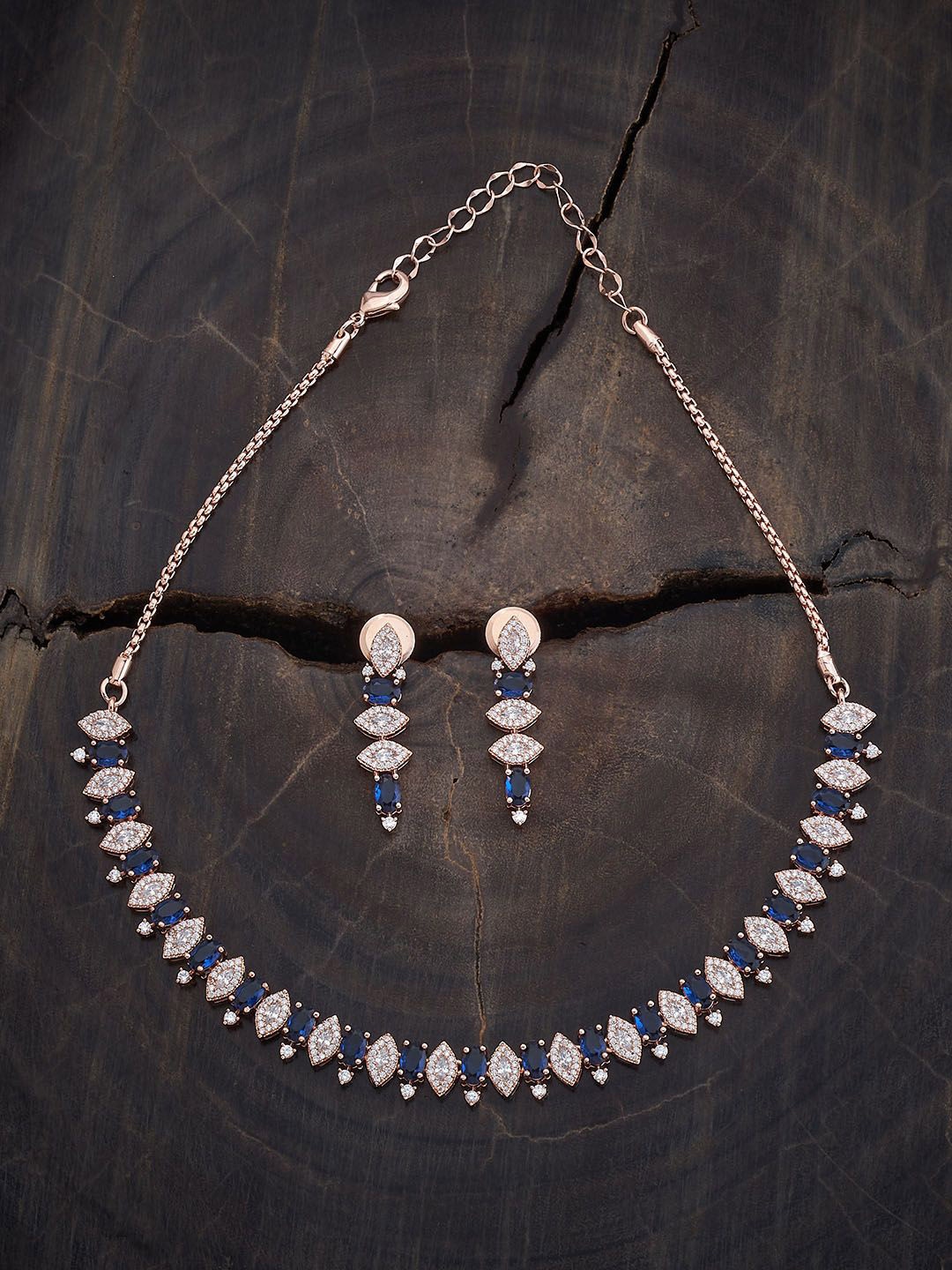

Kushal's Fashion Jewellery Rose Gold-Plated CZ Stone Studded Necklace & Earrings