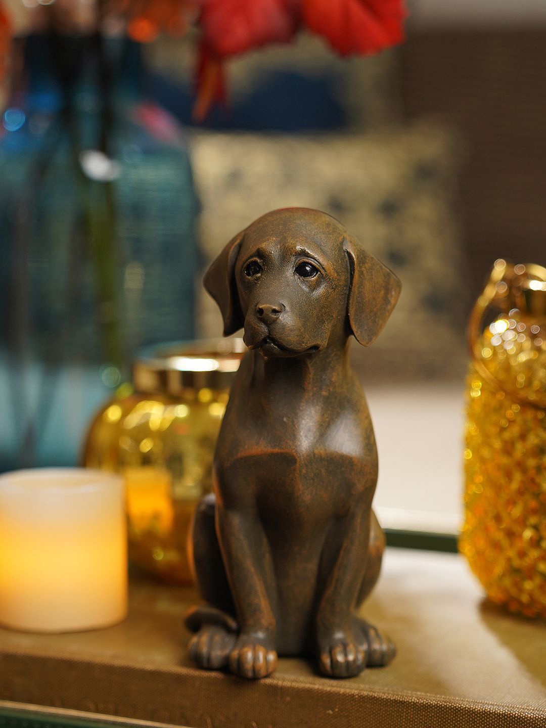 

Pure Home and Living Brown Sitting Dog Figurine Showpiece