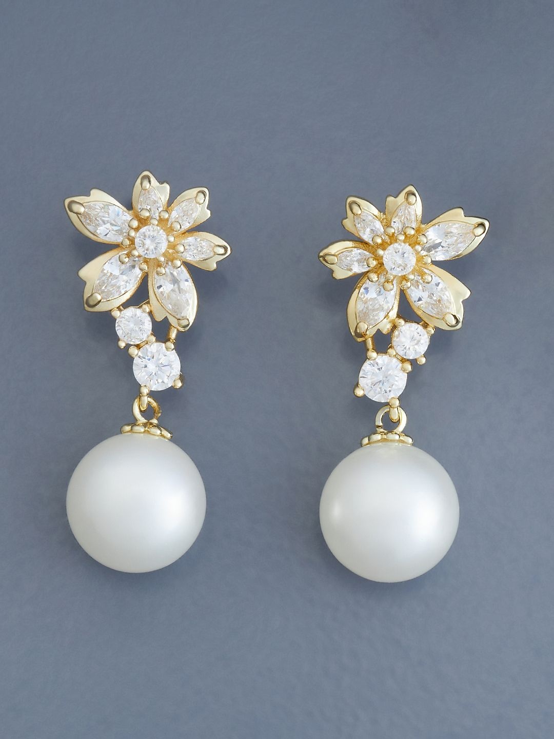 

Kushal's Fashion Jewellery Gold Plated Pearl Beaded Floral Drop Earrings