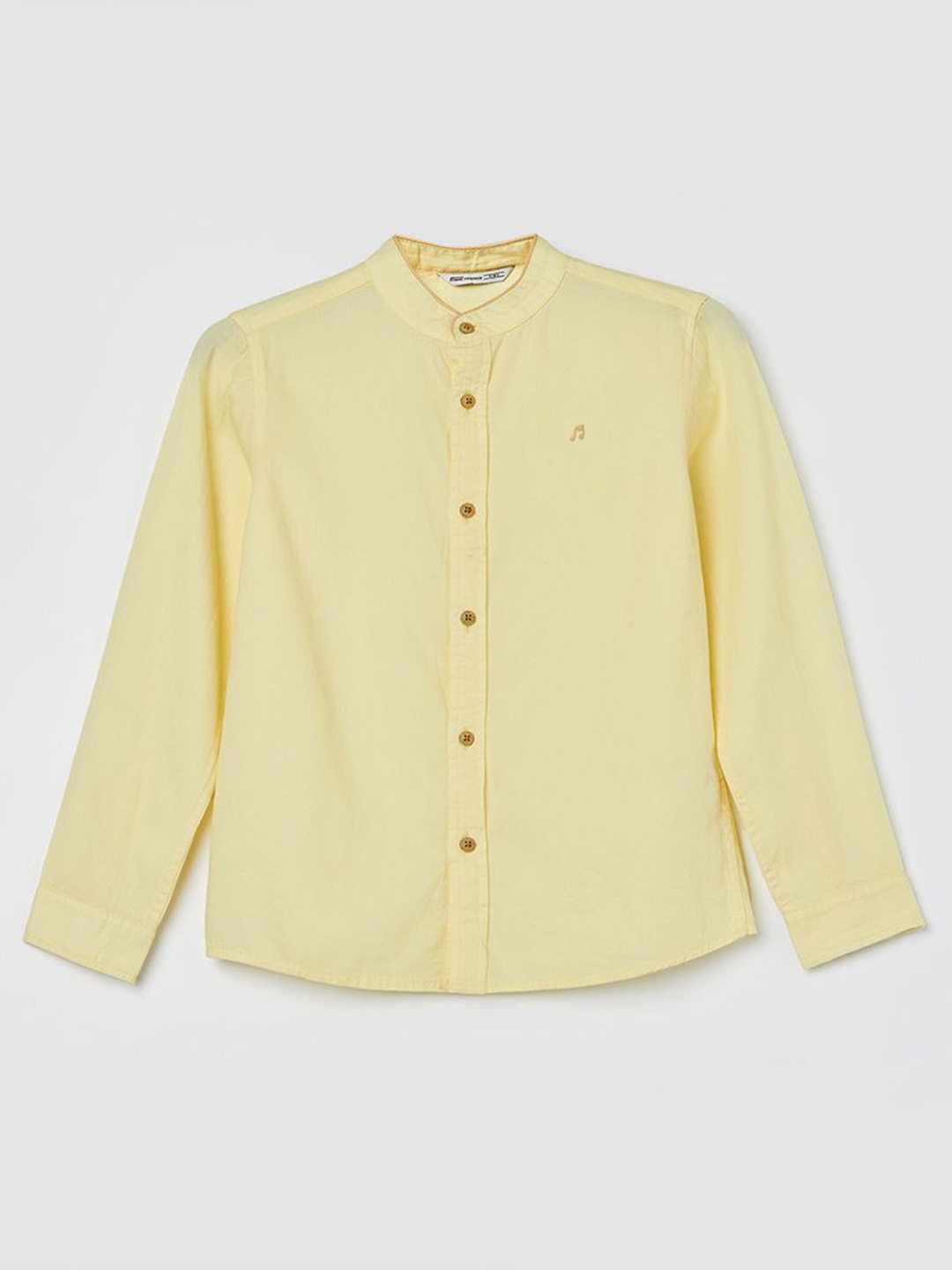

Fame Forever by Lifestyle Boys Band Collar Solid Cotton Casual Shirt, Yellow