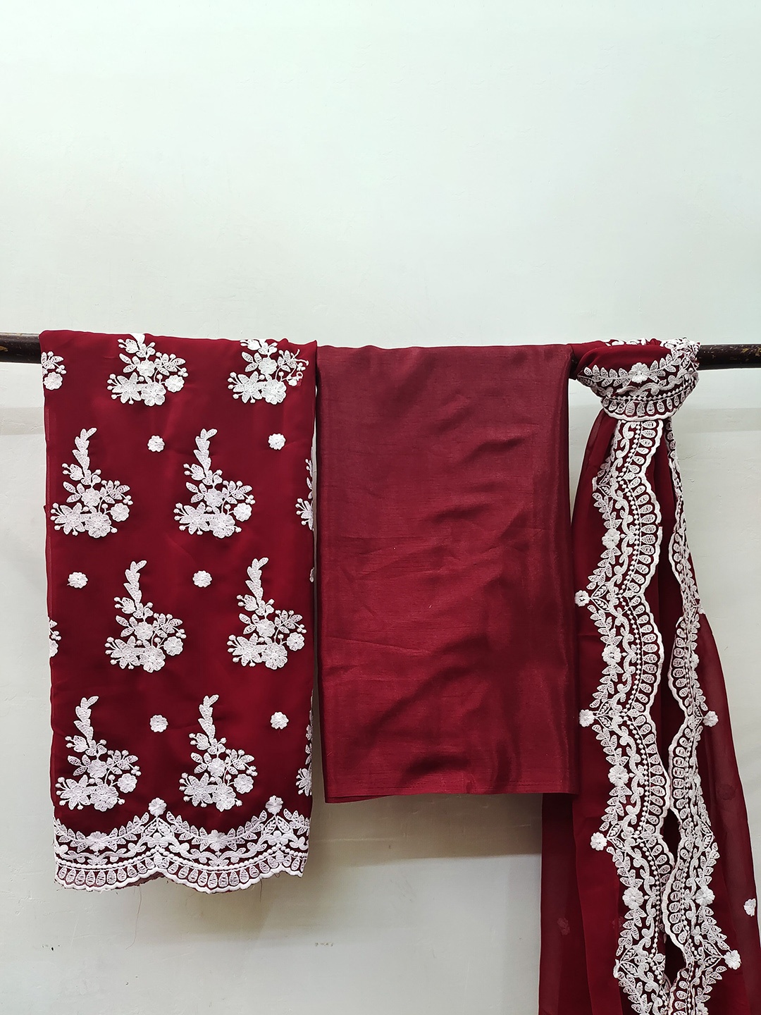 

Maroosh Embroidered Thread Work Unstitched Dress Material, Maroon