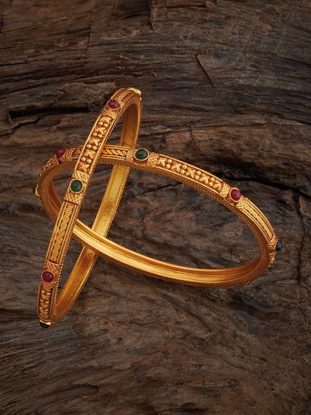 

Kushal's Fashion Jewellery Pack Of 2 Gold-Plated Artificial Stones Studded Bangles, Red