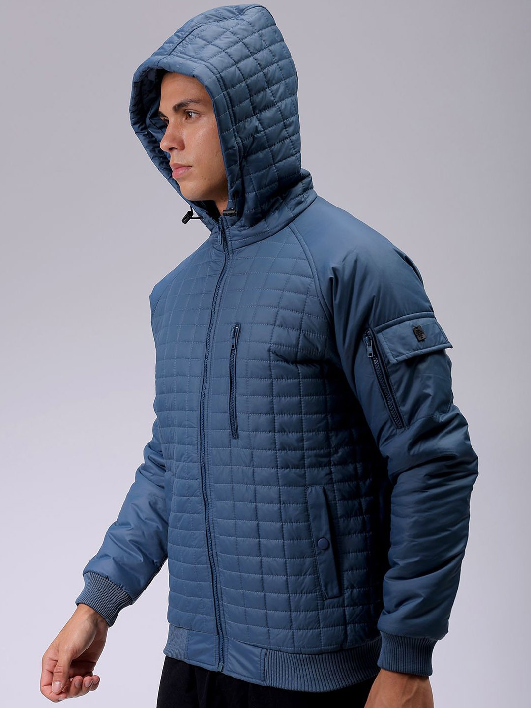 

The Indian Garage Co Men Hooded Slim Fit Bomber Jacket, Blue