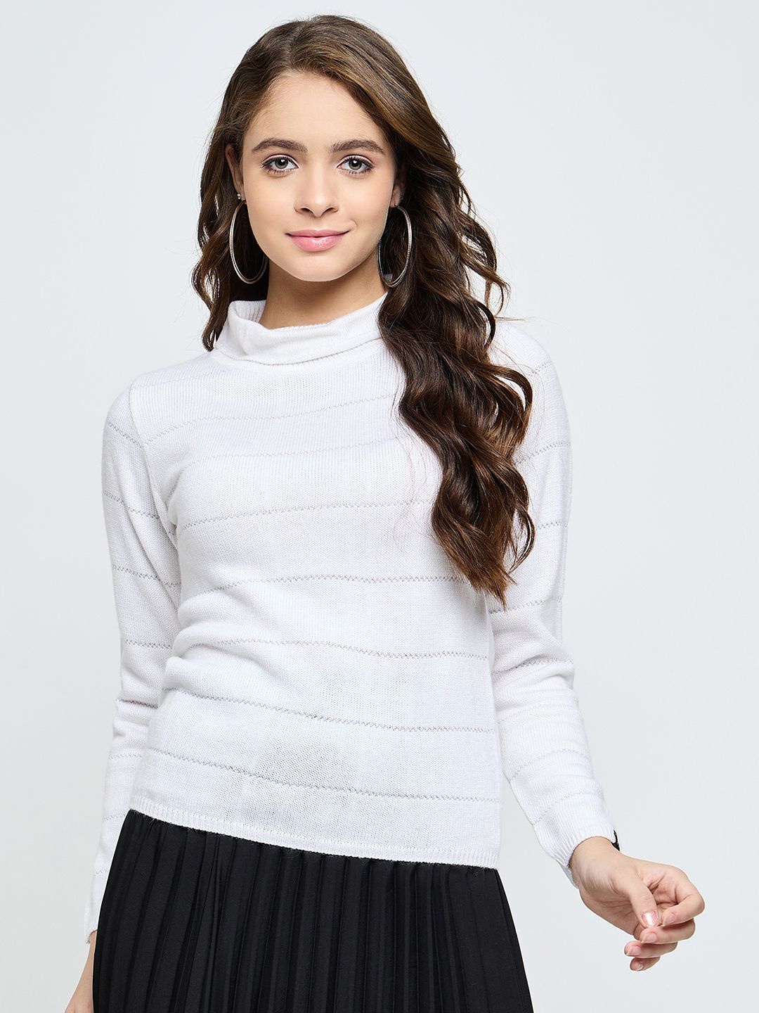 

CREATIVE LINE Women Woollen Self Desgin Knitted Top, White