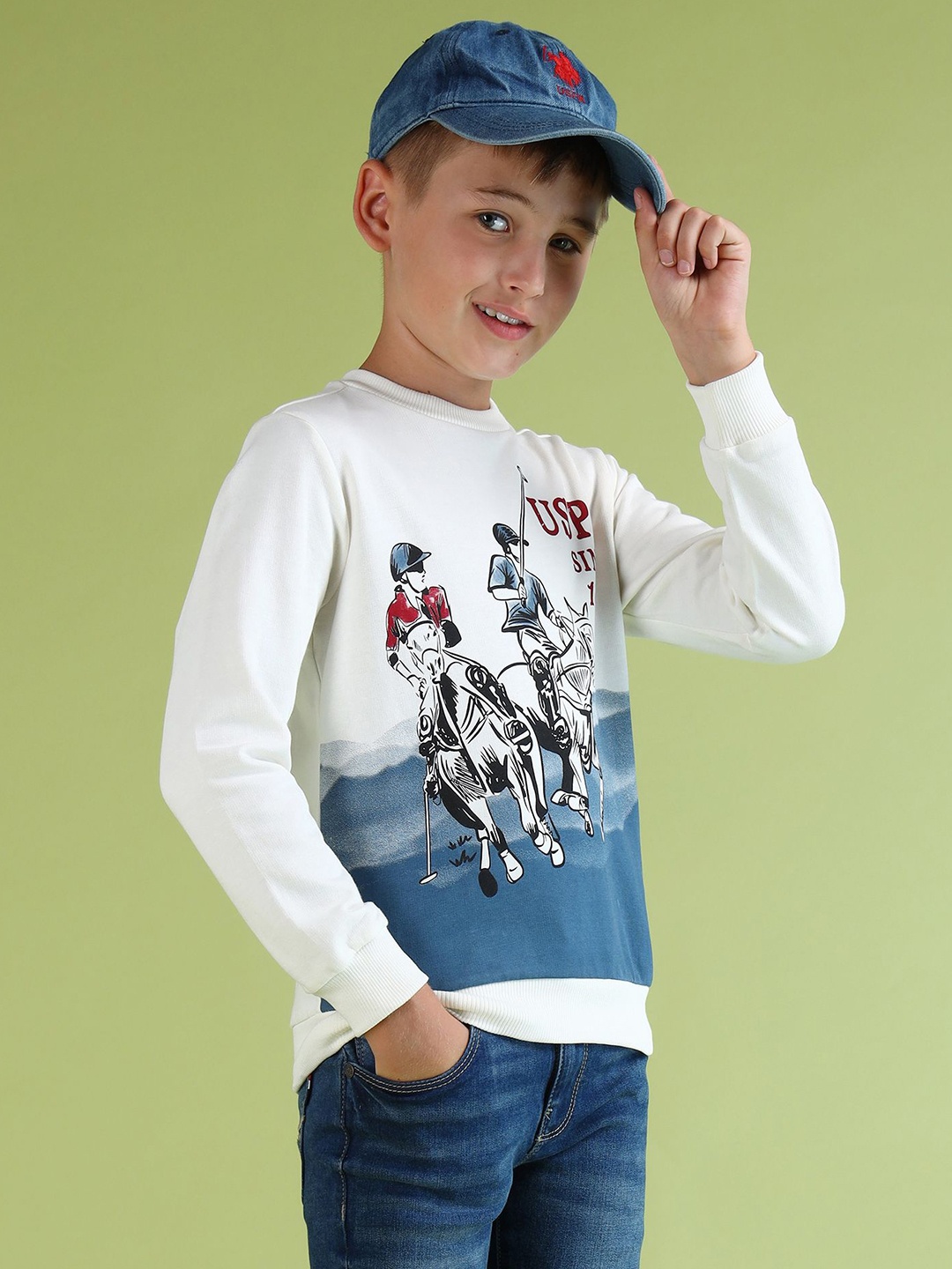 

U.S. Polo Assn. Kids Boys Cotton Printed Sweatshirt, White