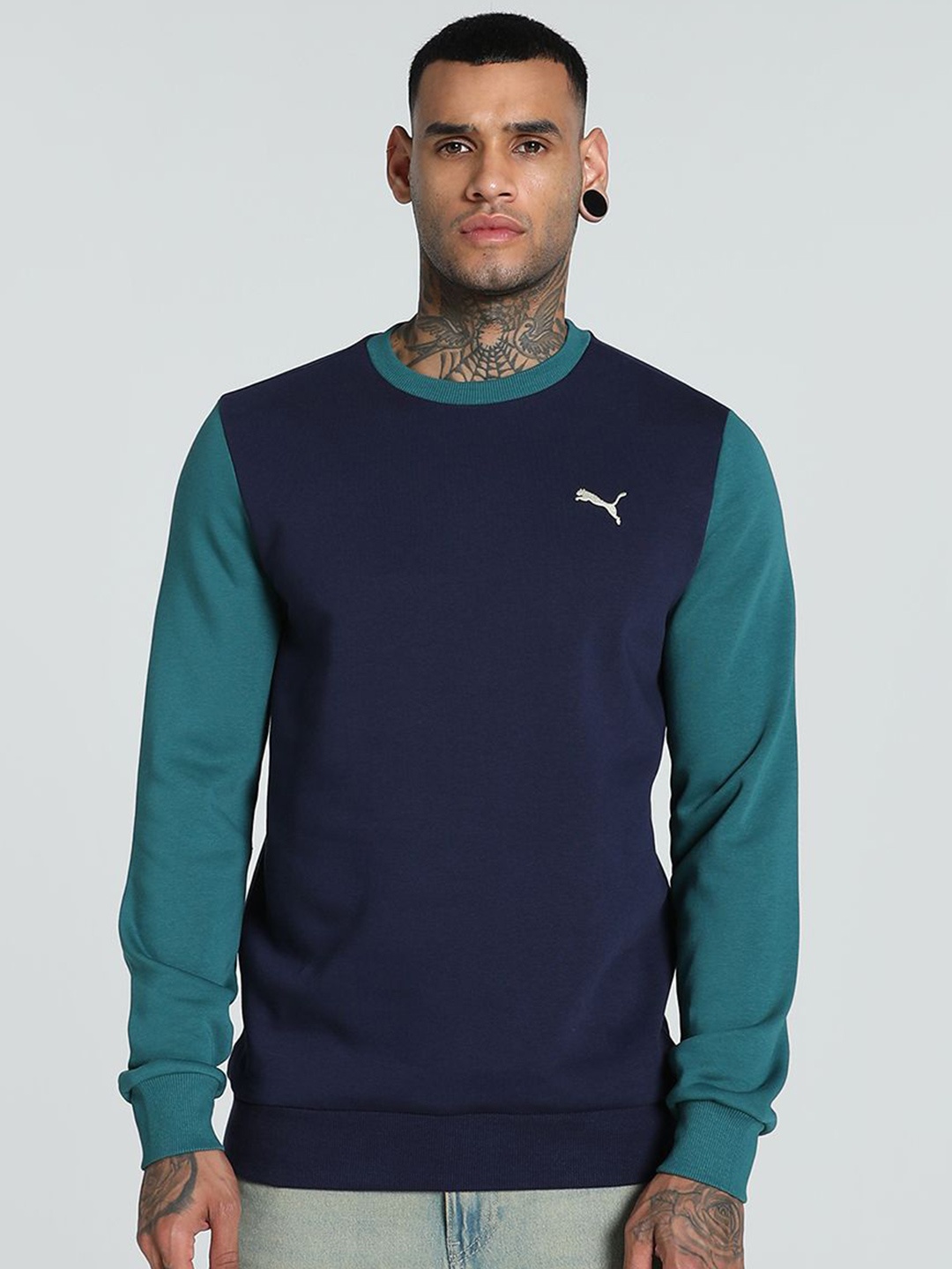 

Puma Men Colourblocked Cotton Winter Sweatshirt, Blue