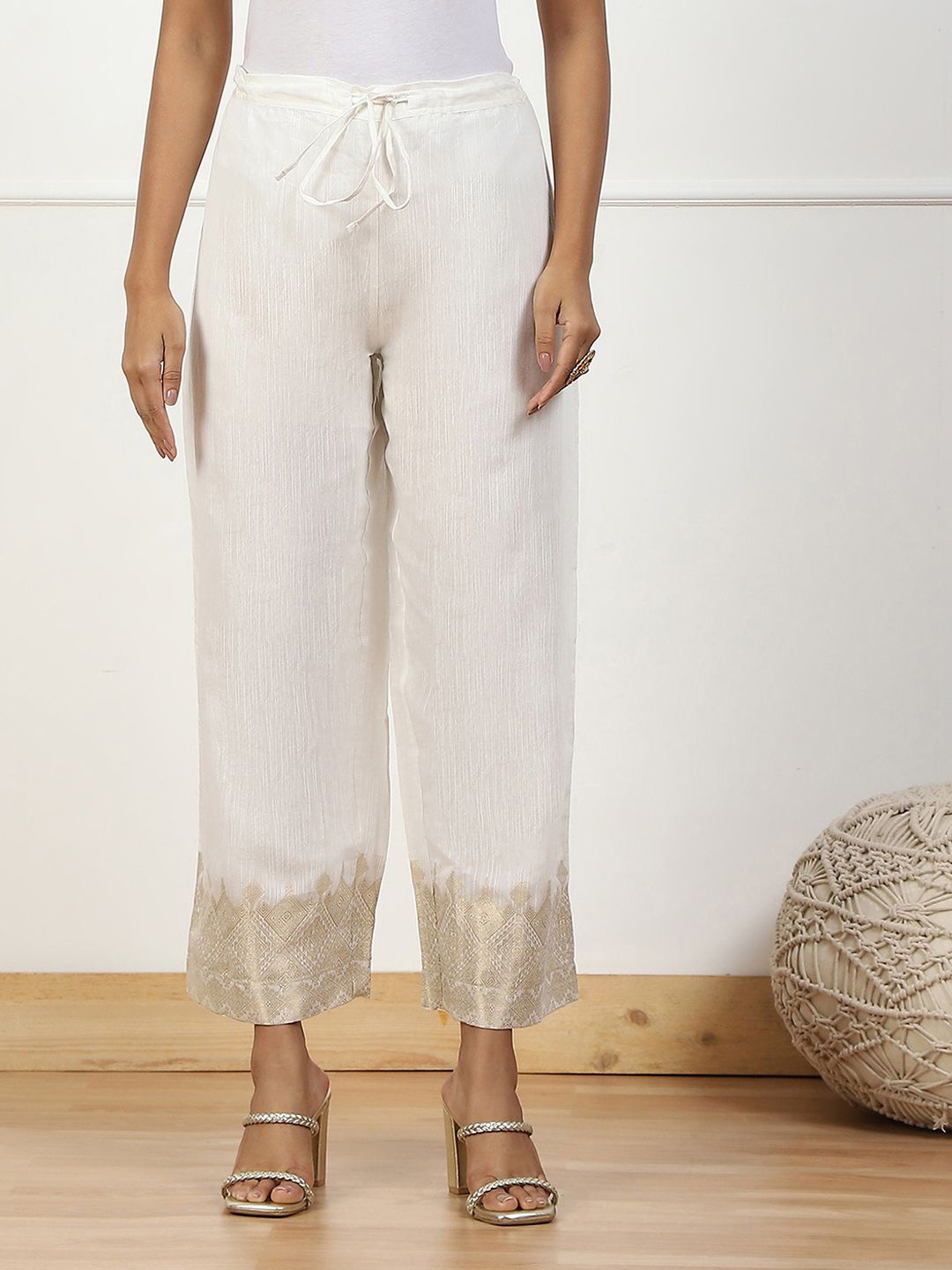 

Biba Women Ethnic Motifs Printed Palazzos, White