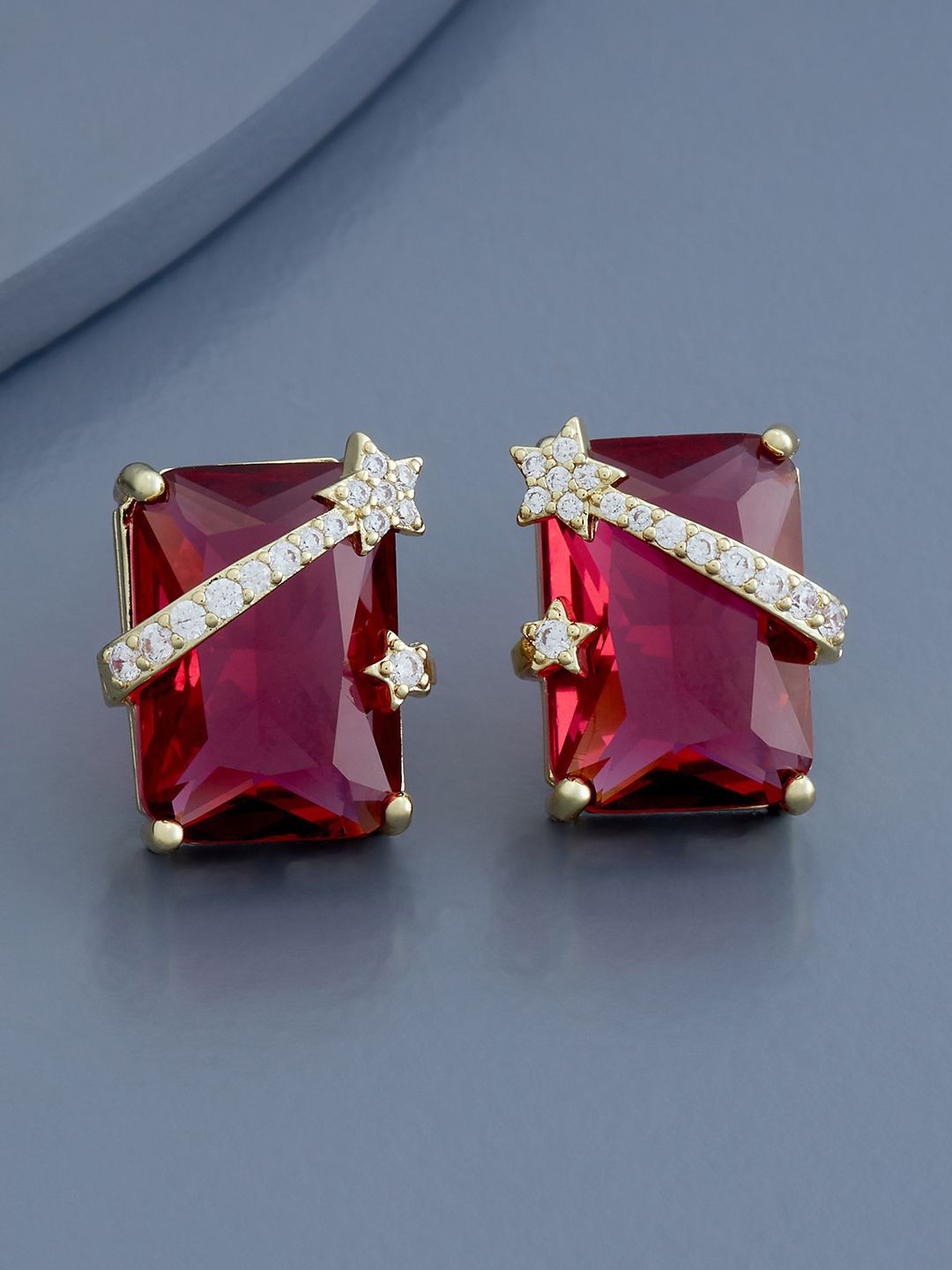 

Kushal's Fashion Jewellery Gold Plated CZ Studded Geometric Studs Earrings