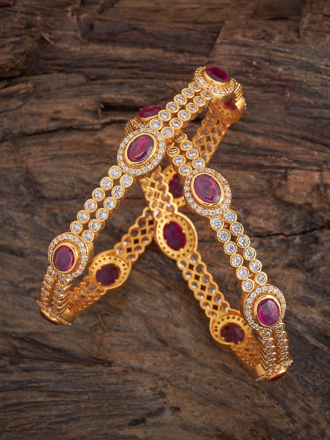 

Kushal's Fashion Jewellery Set Of 2 Gold-Plated 92.5 Pure Silver CZ Stone-Studded Bangles