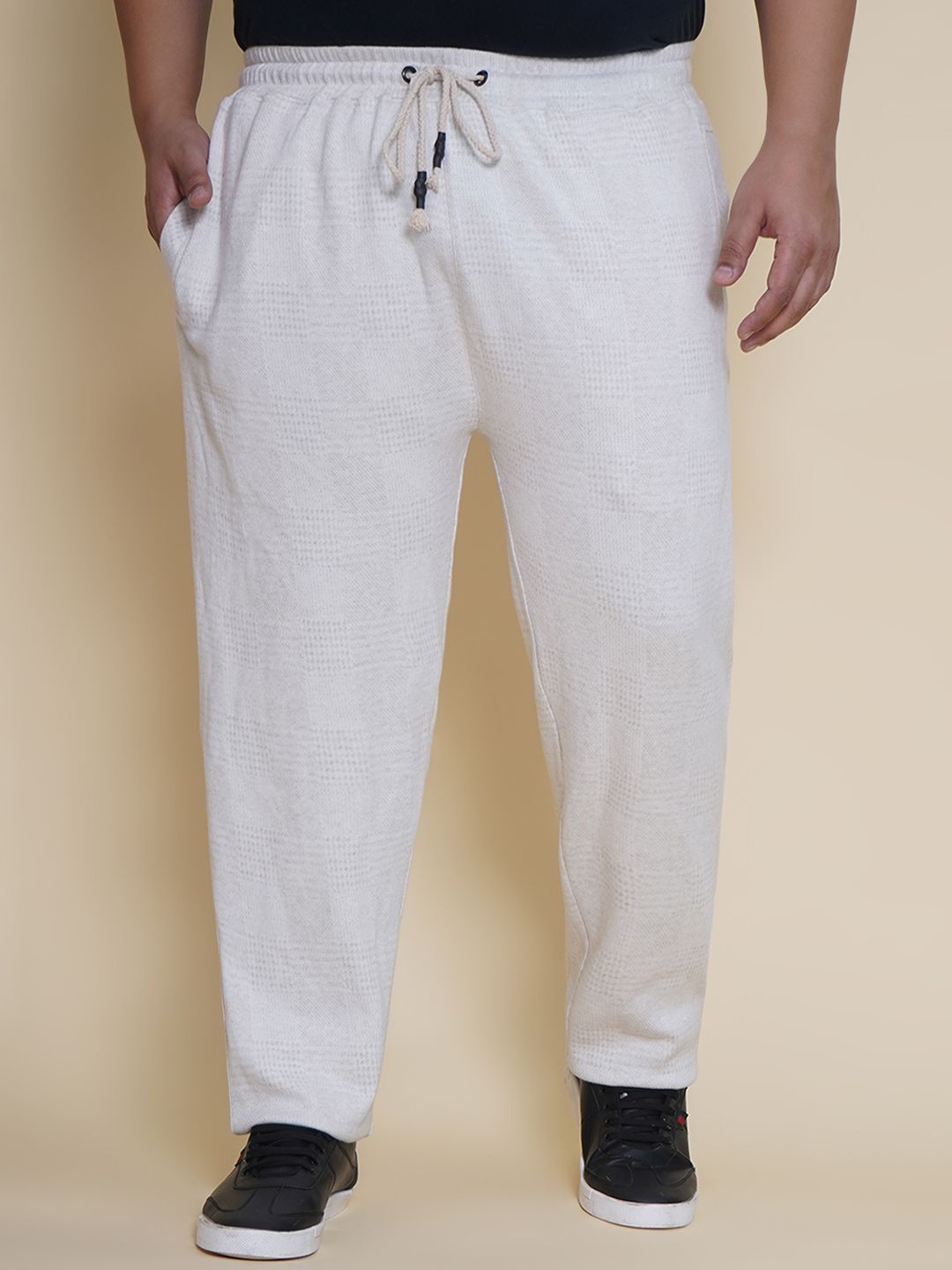 

John Pride Men Checked Mid Rise Regular Fit Track Pants, Cream