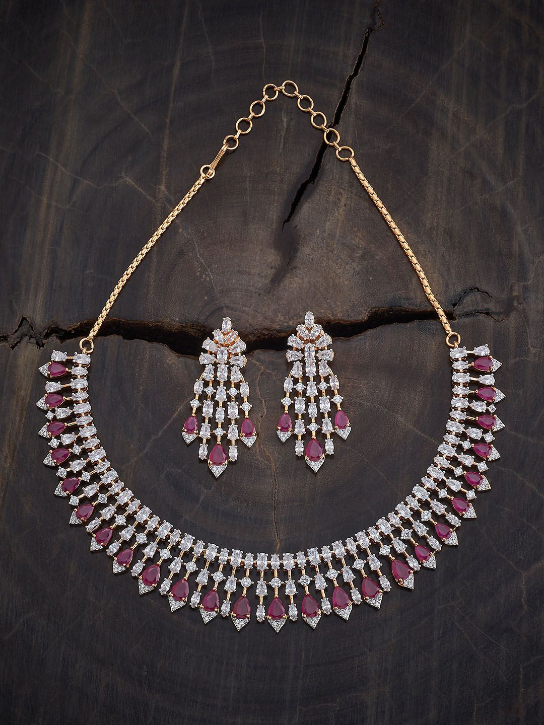 

Kushal's Fashion Jewellery Rhodium-Plated CZ-Studded Necklace & Earrings, Silver