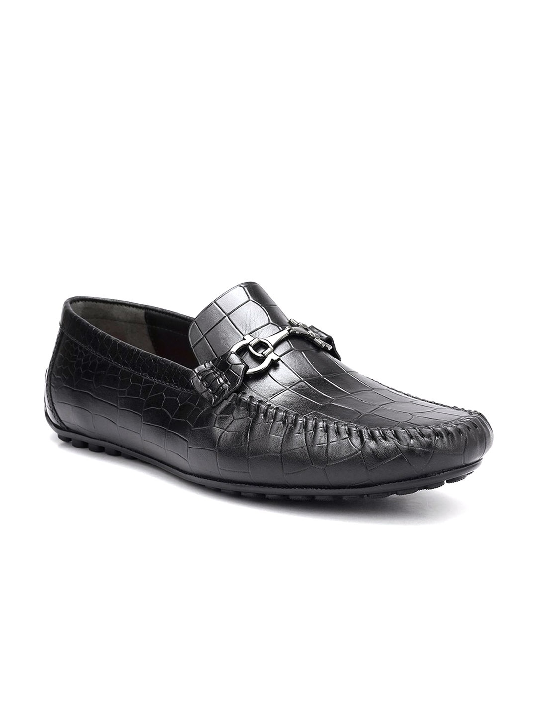 

ROSSO BRUNELLO Men Textured Leather Formal Loafers, Black