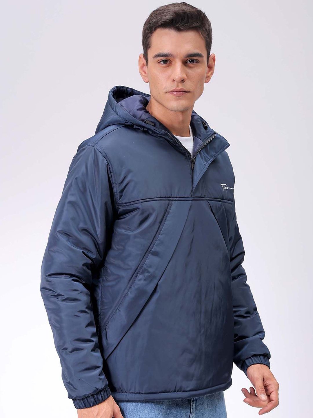 

The Indian Garage Co Men Hooded Slim Fit Bomber Jacket, Navy blue