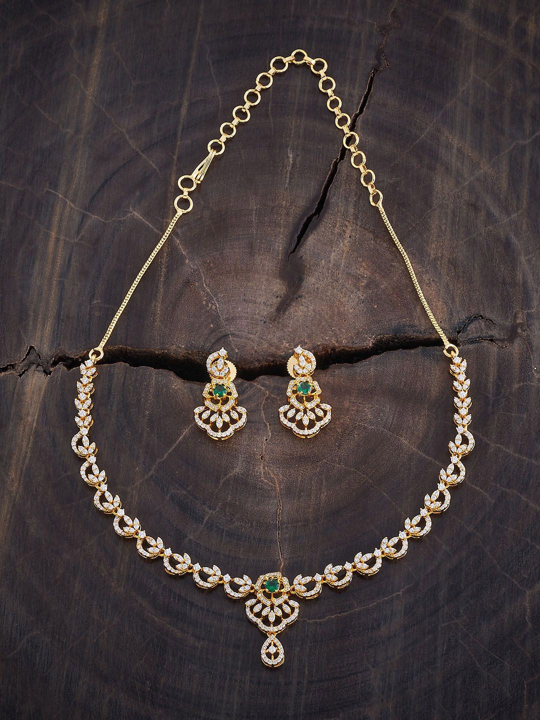 

Kushal's Fashion Jewellery Gold-Plated CZ Stone-Studded Necklace & Earrings