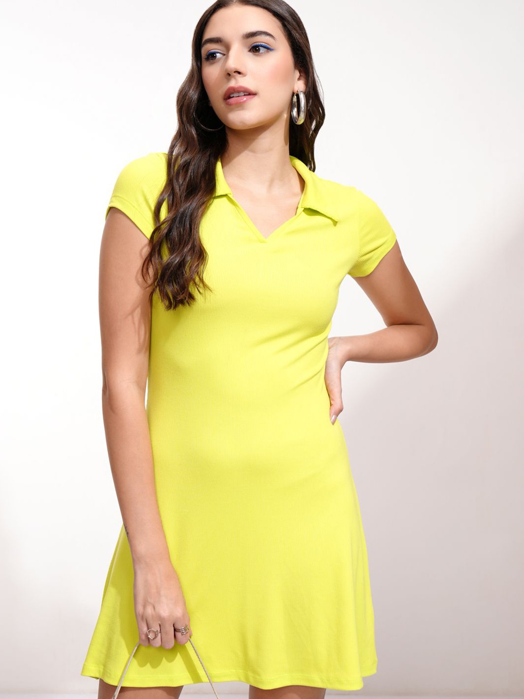 

Tokyo Talkies Women Shirt Collar Fit & Flare Mini Dress, Green